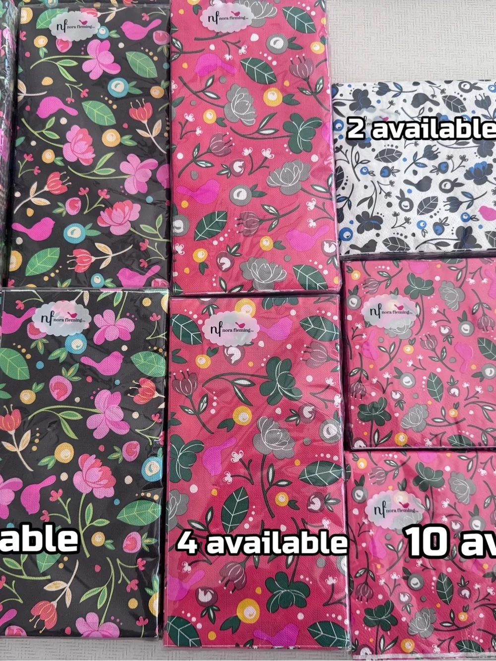 Nora Fleming Paper Floral Birds Pink, Black & White Guest Towl and Napkins